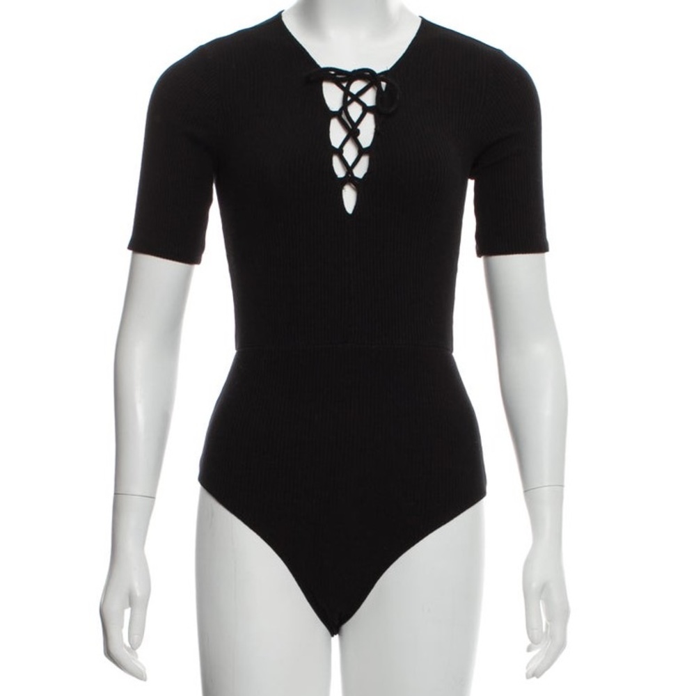 Reformation short sleeve lace up bodysuit